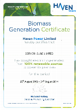 Biomass Generator Certificate
